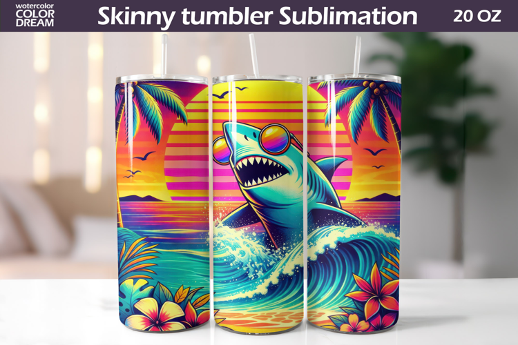 Tropical Shark Tumbler Wrap | Summer Beach Sublimation