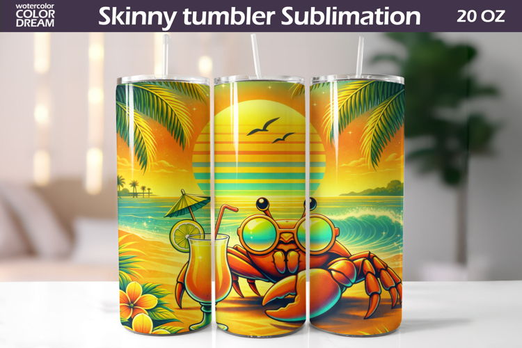 Tropical Crab Tumbler Wrap | Summer Beach Sublimation