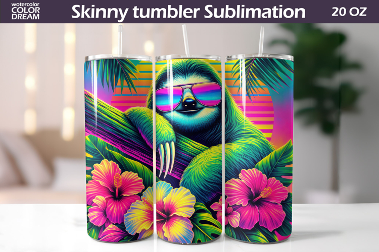 Tropical Sloth Tumbler Wrap | Summer Beach Sublimation