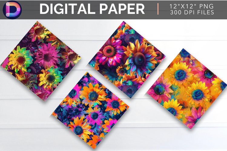 Neon Sunflower Digital Paper