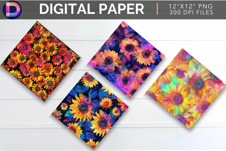Neon Sunflower Digital Paper