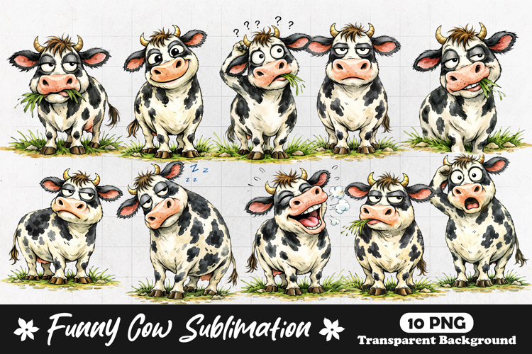 Cute Cartoon Cow Characters Funny Farm Animal Illustration