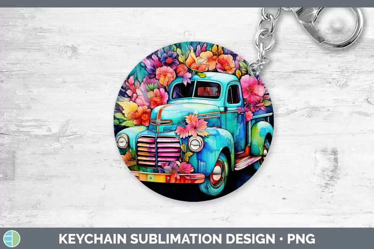 Neon Vintage Truck Keychain Sublimation Keyring Designs