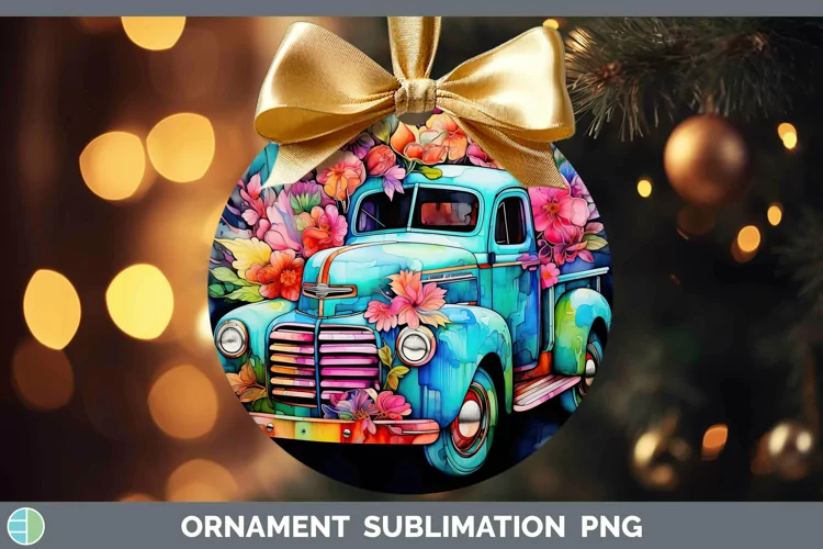 Neon Vintage Truck Ornament Sublimation Bauble Designs