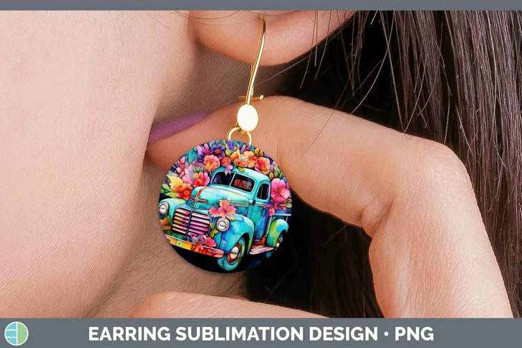 Neon Vintage Truck Round Earrings Sublimation Earrings Desig