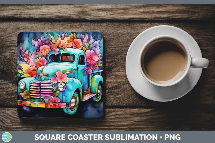 Neon Vintage Truck Square Coaster Sublimation Coaster Design