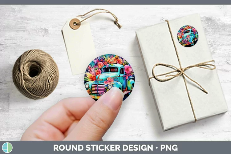 Neon Vintage Truck Stickers | Round Labels Designs