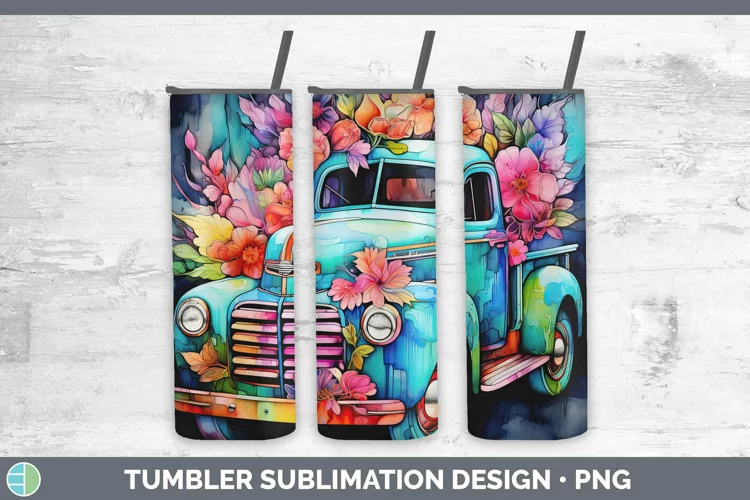 Neon Vintage Truck Tumbler Sublimation 20 oz Skinny Tumbler