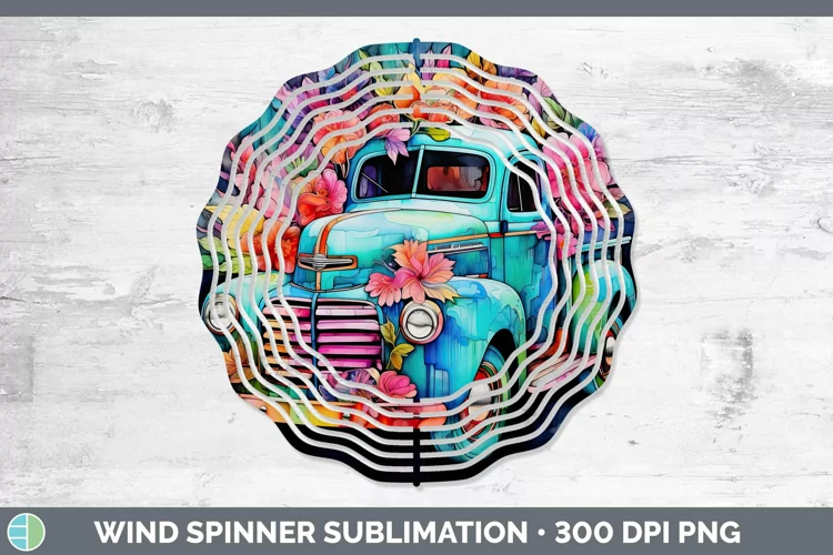 Neon Vintage Truck Wind Spinner Sublimation Spinner Designs