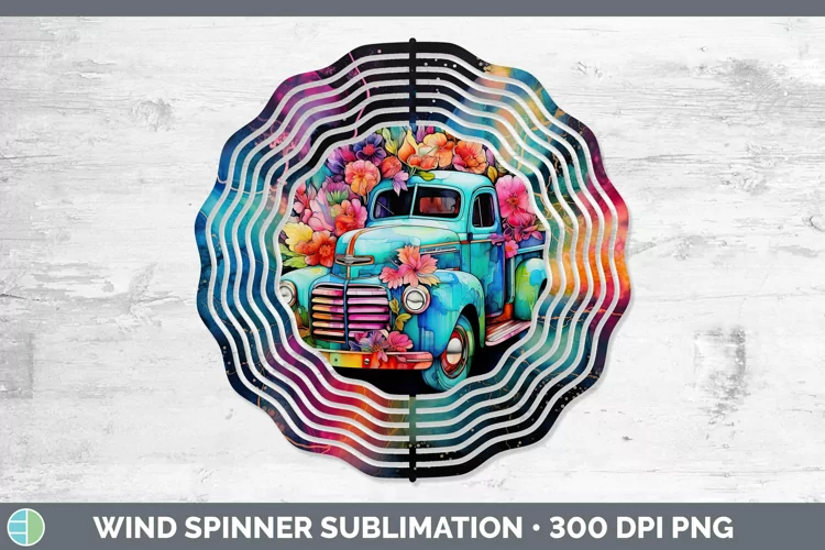 Neon Vintage Truck Wind Spinner Sublimation Spinner Designs