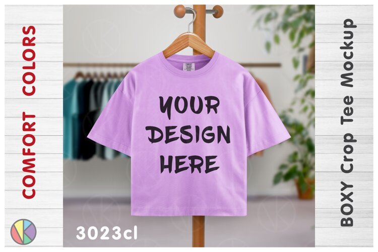 Comfort Colors 3023CL Neon Violet Boxy Crop T-Shirt Mockup.