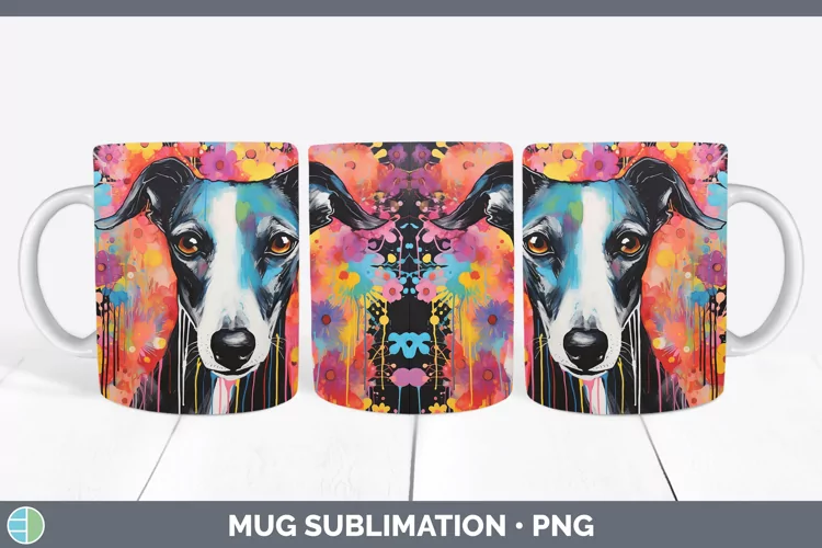 Neon Whippet Mug Wrap Sublimation Coffee Cup Designs