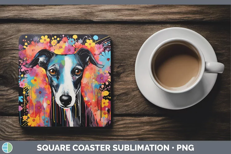 Neon Whippet Square Coaster Sublimation Coaster Designs