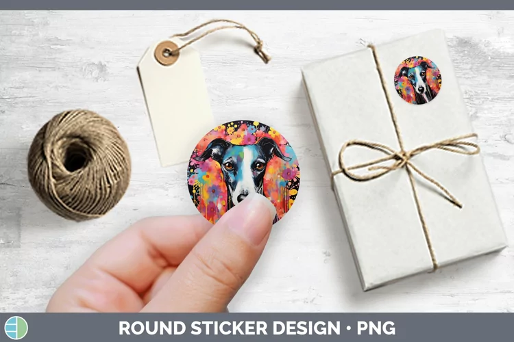 Neon Whippet Stickers | Round Labels Designs