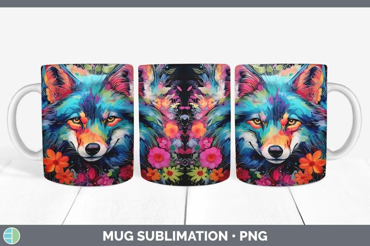 Neon Wolf Mug Wrap Sublimation Coffee Cup Designs