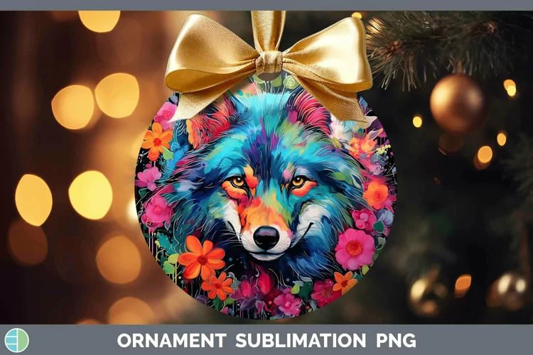 Neon Wolf Ornament Sublimation Bauble Designs