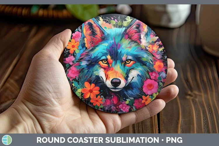 Neon Wolf Round Coaster Sublimation Coaster Designs