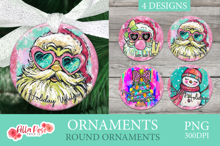 Neon Santa | Coquette | Round Christmas Ornaments