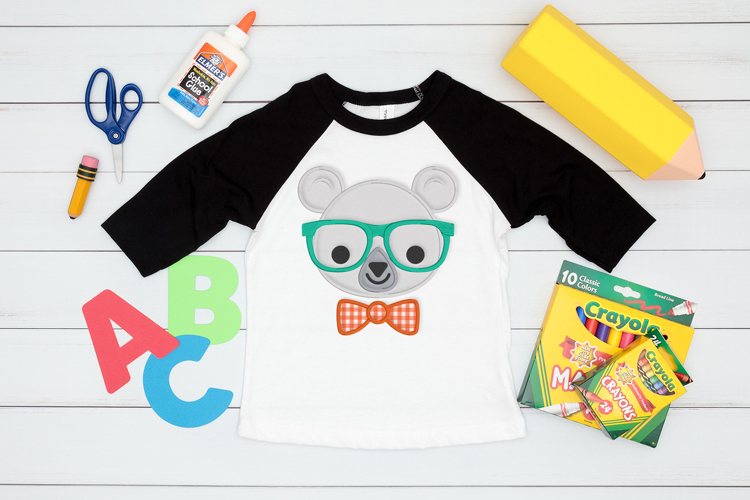 Nerd Bear Applique Embroidery File