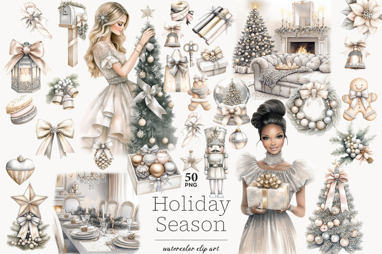 Neutral Christmas Clipart | Gold & Blush Holiday PNGs
