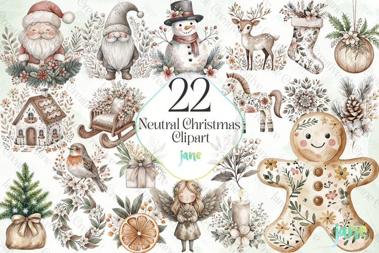 Neutral Christmas Clipart Sublimation
