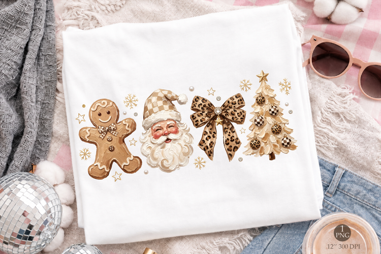 Neutral Christmas Crew PNG, Leopard Santa T-Shirt