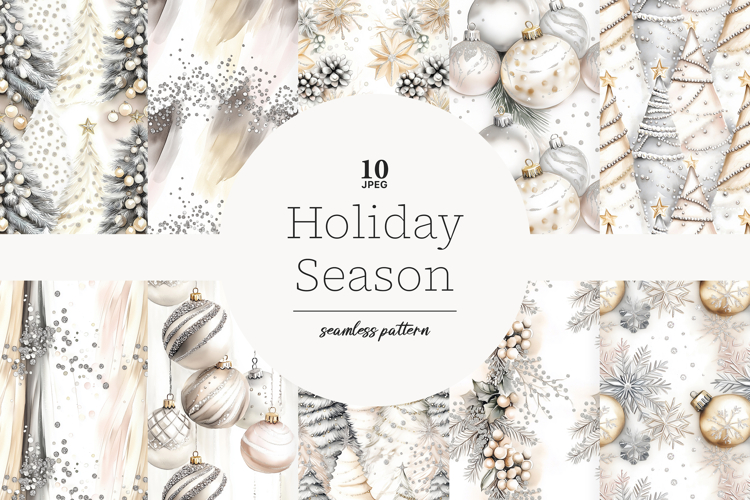 Neutral Christmas Seamless Paper | Gold Gray Winter Patterns