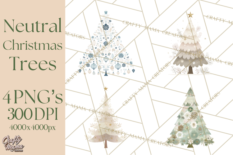 Neutral Christmas Tree Clipart Modern Minimalist Holiday PNG