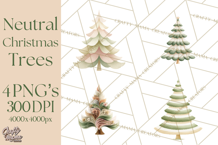 Neutral Christmas Tree Clipart Modern Minimalist Holiday PNG