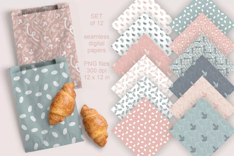 Neutral Color Seamless Patterned Digital Papers PNG files