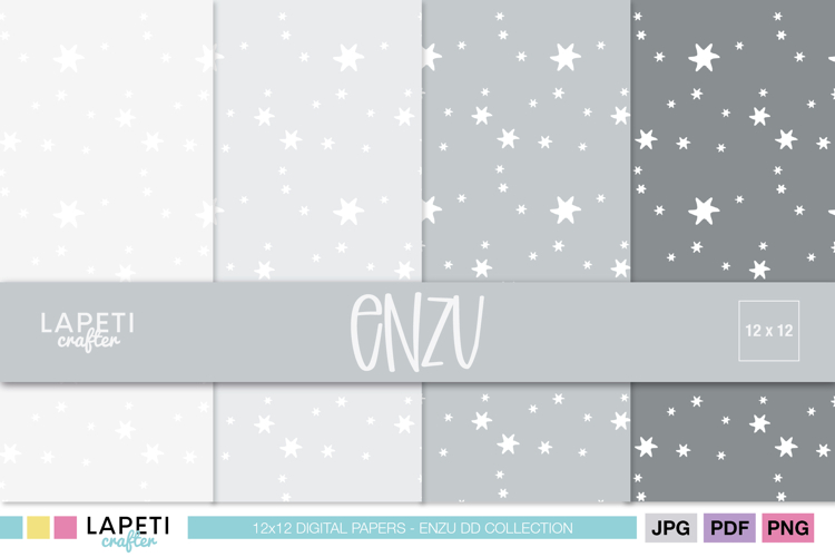 Neutral Star Digital Paper, Grey and White Patterns