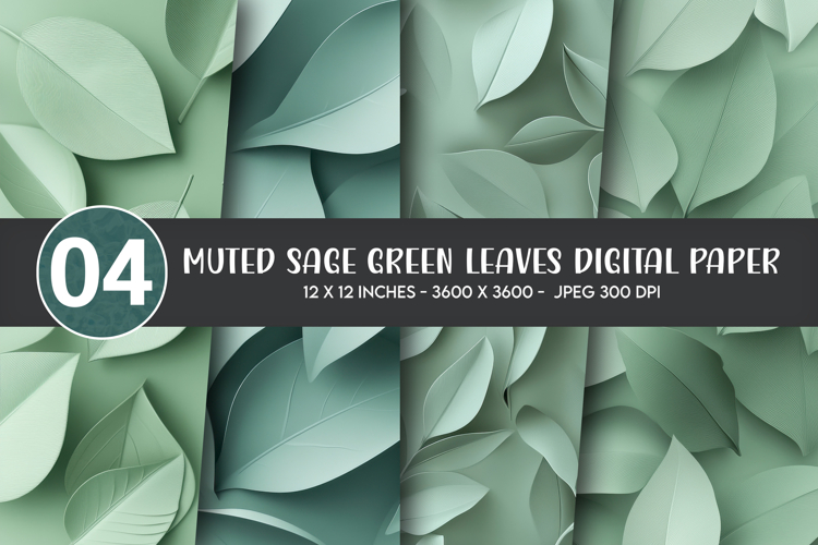 Muted Sage Green Leaves Digital Paper example image 1