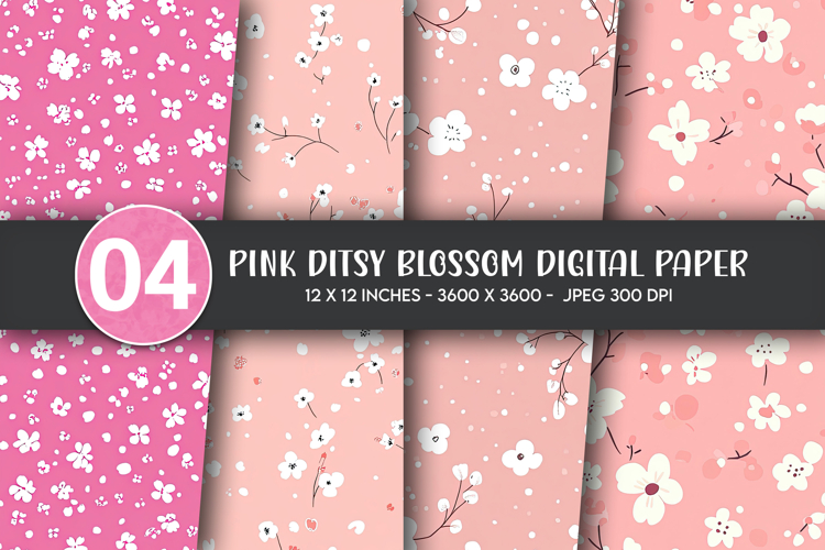 Pink Ditsy Blossom Digital Paper example image 1