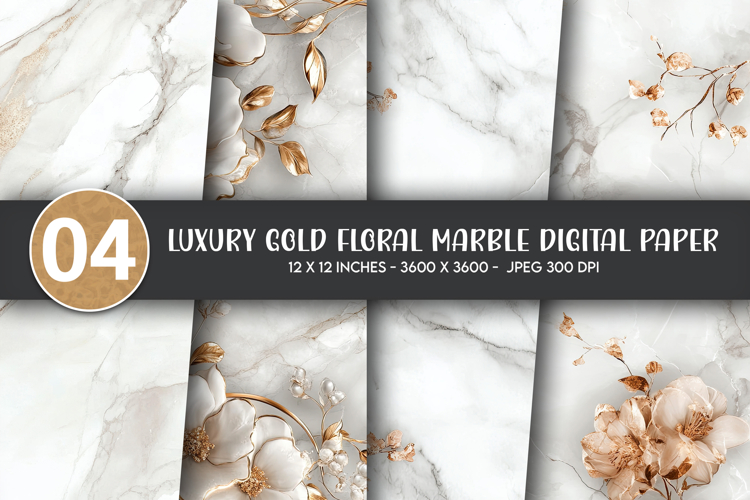 Luxury Gold Floral Marble Digital Paper example image 1