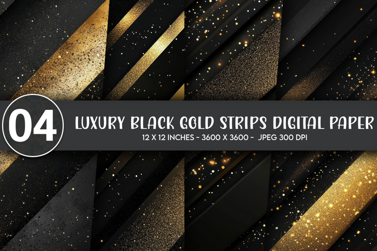 Luxury Black Gold Strips Digital Paper