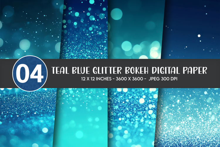 Teal Blue Glitter Bokeh Digital Paper example image 1