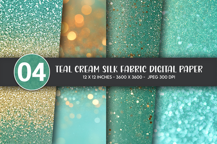 Teal Cream Silk Fabric Digital Paper