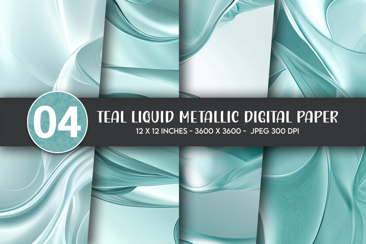 Teal Liquid Metallic Digital Paper example image 1
