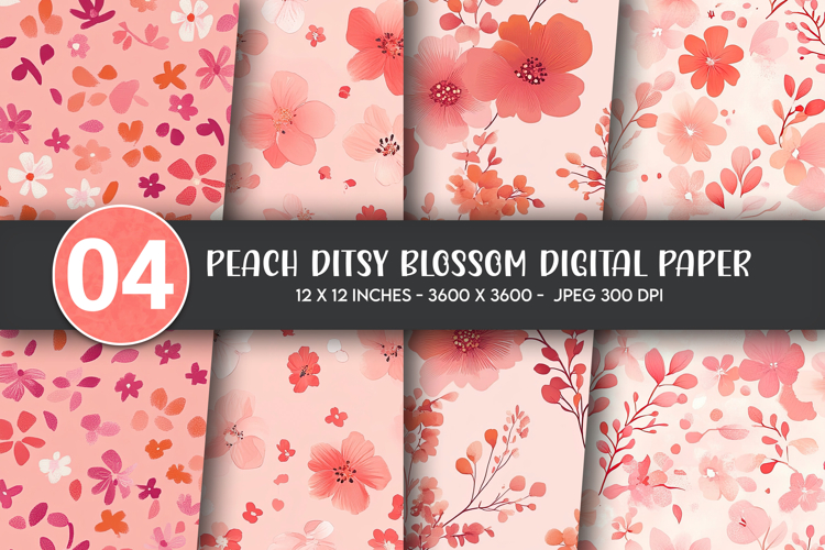Red Pink Watercolor Floral Digital Paper example image 1