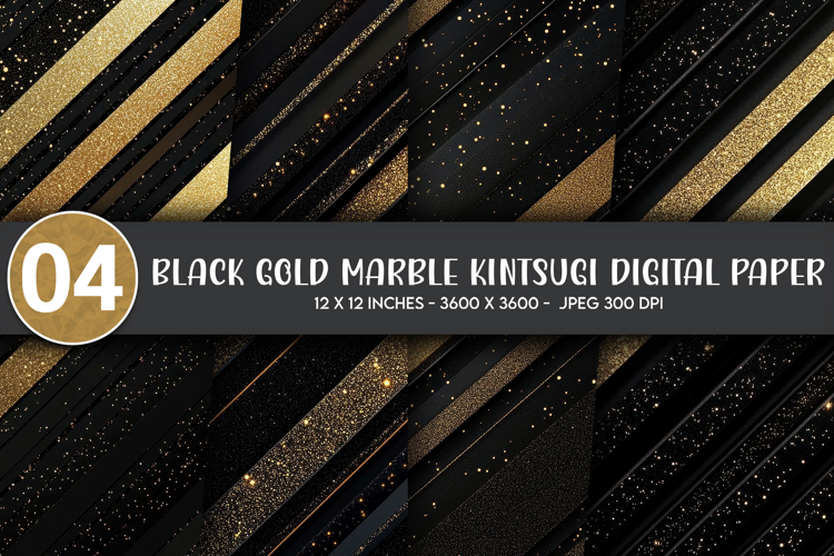 Black Gold Marble Kintsugi Digital Paper