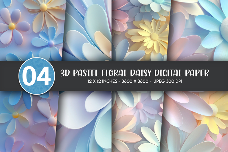 3D Pastel Floral Daisy Digital Paper example image 1