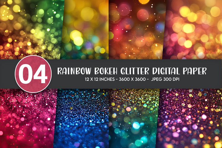 Rainbow Bokeh Glitter Digital Paper