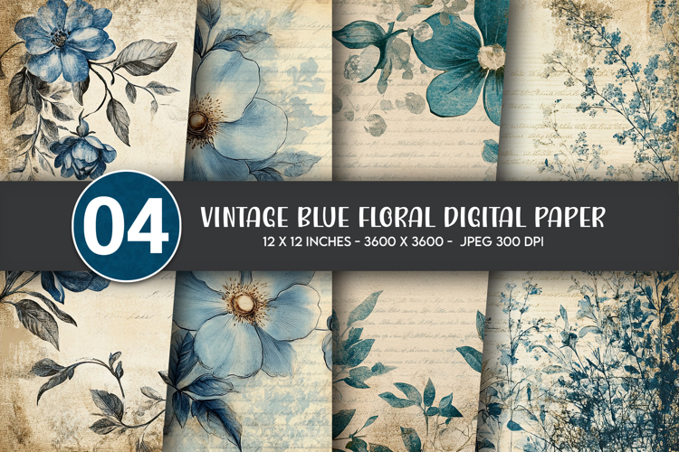 Vintage Blue Floral Digital Paper