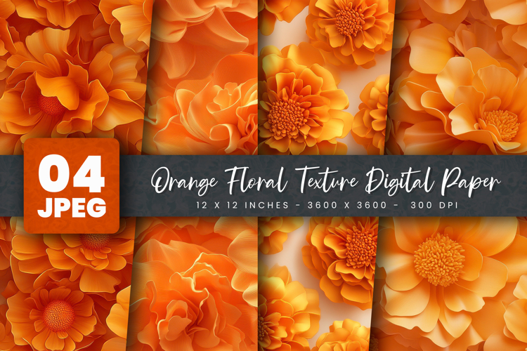 Orange Floral Texture Digital Paper