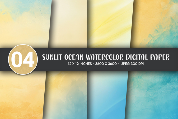 Sunlit Ocean Watercolor Digital Paper