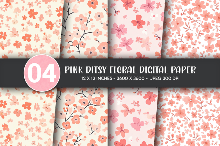 Peach Ditsy Blossom Digital Paper example image 1