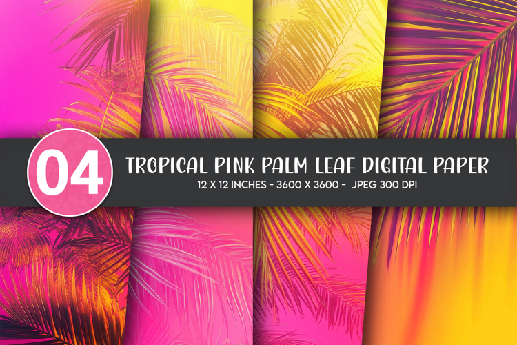 Tropical Pink Palm Leaf Digital Paper