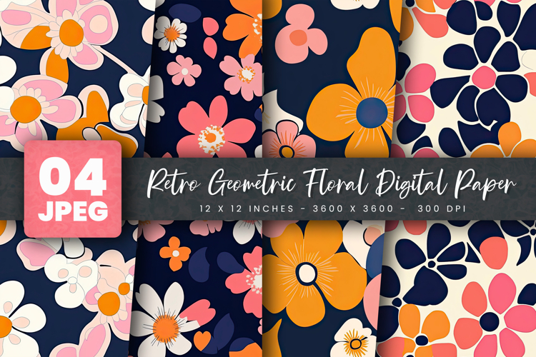 Retro Geometric Floral Digital Paper