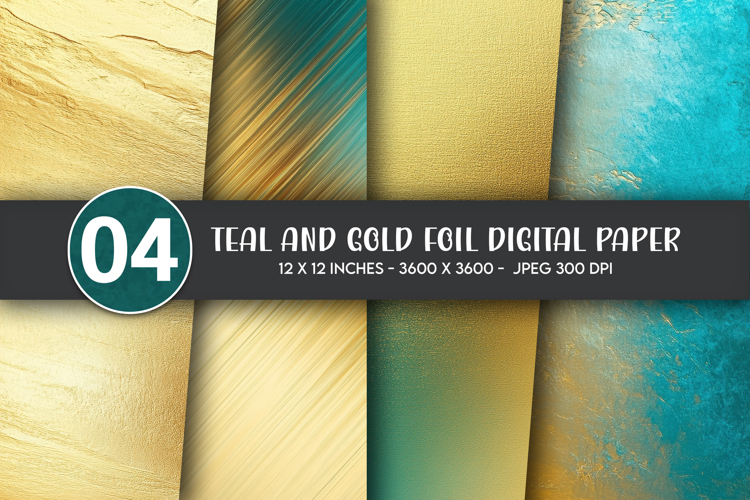 Teal and Gold Foil Digital Paper