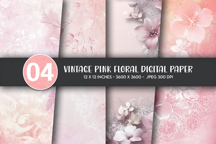 Vintage Pink Floral Digital Paper